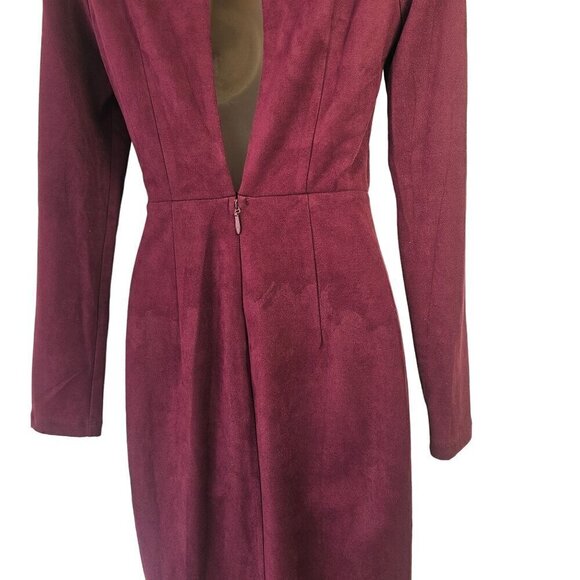 WOW Culture Open Back Bodycon Dress Sz S Faux Suede LaceUp Thigh Slit Wine - Picture 7 of 9
